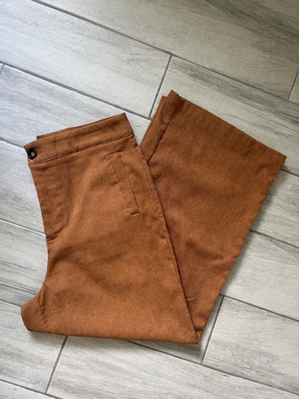 Alya Brown Wide Leg Cropped Corduroy Pants
